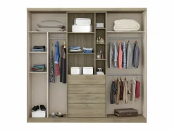 Armario BODIL II natural puertas correderas - Espejo cajones^Vente-unique Sale