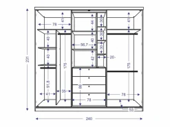 Armario BODIL puertas correderas espejo cajones - L.240cm -^Vente-unique Discount