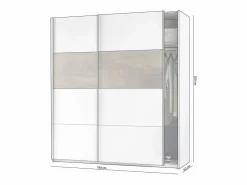 duehome Armario|Armario Brike 180 2 puertas correderas Blanco Artik (Blanco Mate) – Roble Alaska