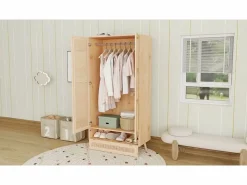 ModernLuxe Armario con barra - 2 puertas de malla de ratán y 1 compartimento con solapa - Natural Color natural claro Clearance