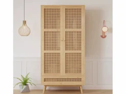 ModernLuxe Armario con barra - 2 puertas de malla de ratán y 1 compartimento con solapa - Natural Color natural claro Clearance