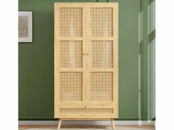 Merax Armario con barra - 90 x 45 x 183 cm - con 3 puertas - aglomerado + ratán sintético - natural Color natural claro New