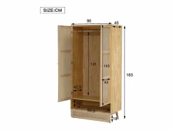 Merax Armario con barra - 90 x 45 x 183 cm - con 3 puertas - aglomerado + ratán sintético - natural Color natural claro New