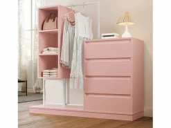 Merax Armario con cajones - 140 x 40 x 135 cm - conjunto de armario con 4 cajones - aglomerado - Rosa Online