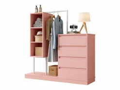 Merax Armario con cajones - 140 x 40 x 135 cm - conjunto de armario con 4 cajones - aglomerado - Rosa Online