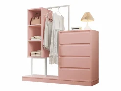 Merax Armario con cajones - 140 x 40 x 135 cm - conjunto de armario con 4 cajones - aglomerado - Rosa Online