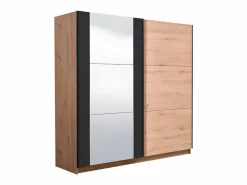 Vente-unique Armario|Armario con espejo 2 puertas correderas - Color: roble y negro - 217 cm. PHILADELPHIE
