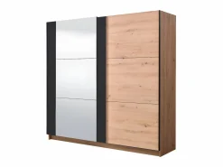 Vente-unique Armario|Armario con espejo 2 puertas correderas - Color: roble y negro - 217 cm. PHILADELPHIE
