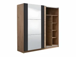 Vente-unique Armario|Armario con espejo 2 puertas correderas - Color: roble y negro - 217 cm. PHILADELPHIE