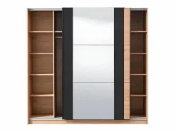 Vente-unique Armario|Armario con espejo 2 puertas correderas - Color: roble y negro - 217 cm. PHILADELPHIE