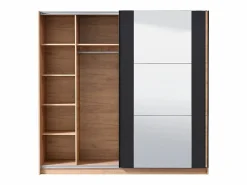 Vente-unique Armario|Armario con espejo 2 puertas correderas - Color: roble y negro - 217 cm. PHILADELPHIE