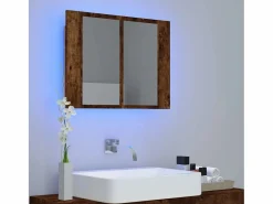 Armario con espejo LED madera roble ahumado 60x12x45 cm ES433600^ Clearance