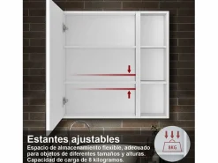 Mueble De Pared Para Baño|Armario con espejo para baño Armario principal 70 x 50 x 13 cm,Armario auxiliar 70 x 20 x 13 cm Con 3 estantes,acabado espejo de alta definición