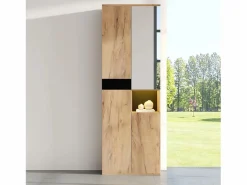 Hauss Spole Armario|Armario con espejo y 4 puertas - Acabado negro y natural
