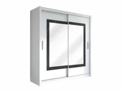 Vente-unique Armario corredero AUTLAN de 2 puertas con espejo, ancho 203 cm, color Blanco Outlet