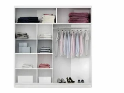 Vente-unique Armario corredero AUTLAN de 2 puertas con espejo, ancho 203 cm, color Blanco Outlet