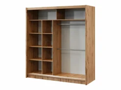 Armario corredero CALOWI de 2 puertas con espejo, ancho 203 cm, color natural y negro^Vente-unique Sale