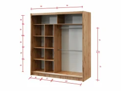 Armario corredero CALOWI de 2 puertas con espejo, ancho 203 cm, color natural y negro^Vente-unique Sale