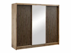 Armario corredero CALOWI de 3 puertas con espejo, ancho 250 cm, color natural y negro^Vente-unique New