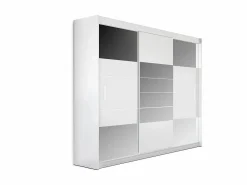 Vente-unique Armario corredero ROVINJA de 2 puertas con espejo, 203 cm de ancho, Blanco Clearance