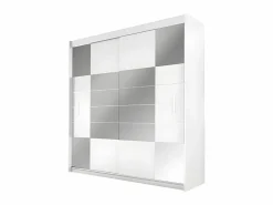 Vente-unique Armario corredero ROVINJA de 2 puertas con espejo, 203 cm de ancho, Blanco Clearance
