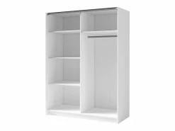 Vente-unique Armario|Armario corredero TINDANIA de 2 puertas con espejo, ancho 200 cm, color blanco y natural