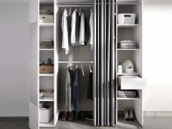 Vente-unique Armario de 177 cm de ancho con cortina y puerta, 1 espejo y 1 cajón, - BERTRAND Blanco Outlet