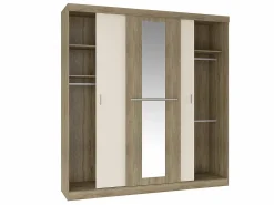 Vente-unique Armario|Armario de 3 puertas correderas natural y blanco marfil DIDDA