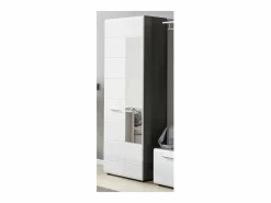 Armario de 2 puertas de melamina blanca y gris con espejo Bezzi^Les Tendances Discount