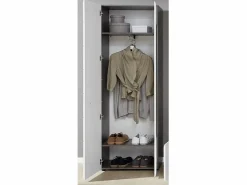 Armario de 2 puertas de melamina blanca y gris con espejo Bezzi^Les Tendances Discount