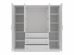 Vente-unique Armario|Armario de 4 puertas y 3 cajones con espejo L196 cm - LIZANDRO