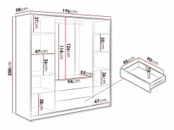 Vente-unique Armario|Armario de 4 puertas y 3 cajones con espejo L196 cm - LIZANDRO