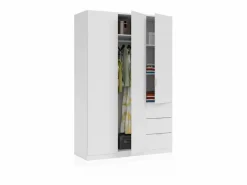 Armario de 3 puertas y 3 cajones en blanco 135x200 cm Magan Blanco^duehome