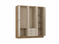 Armario de 6 puertas y 3 cajones L180 cm en beige y natural - PEROLI^Vente-unique Online
