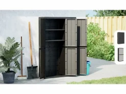 vidaxl Armario de almacenaje exterior PP y negro 65x37x165 cm Gris Sale