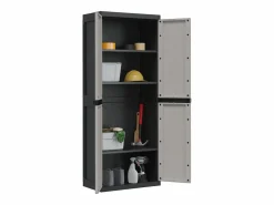vidaxl Armario de almacenaje exterior PP y negro 65x37x165 cm Gris Sale