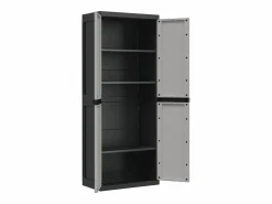 vidaxl Armario de almacenaje exterior PP y negro 65x37x165 cm Gris Sale