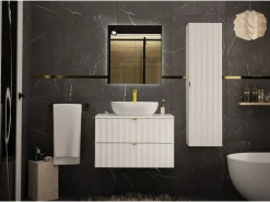 Mueble De Lavabo|Armario de baño para lavabo de 80 cm con frentes acanalados Arcos