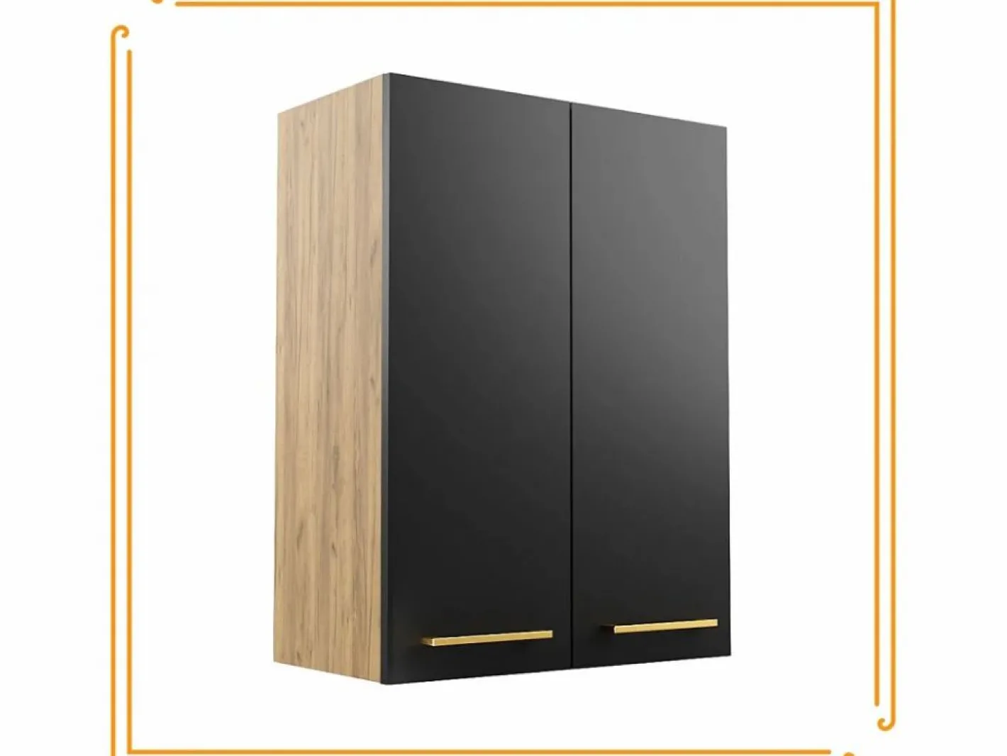 Armario de baño colgante de 60 cm sobre el lavabo con estantes para lavadora en roble artesanal y negro.^