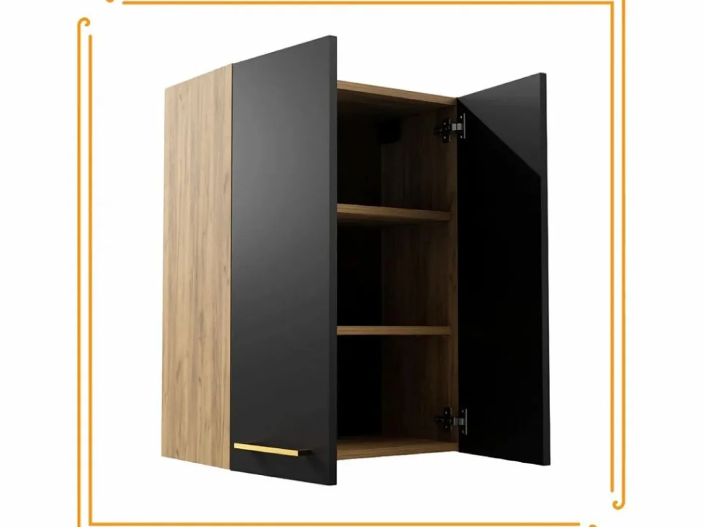 Armario de baño colgante de 60 cm sobre el lavabo con estantes para lavadora en roble artesanal y negro.^