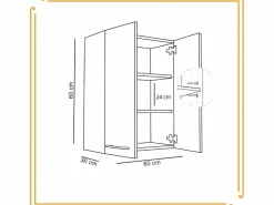 Armario de baño colgante de 60 cm sobre el lavabo con estantes para lavadora en roble artesanal y negro.^