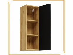Armario de baño colgante de 30 cm con estantes estrechos en color roble craft . Negro