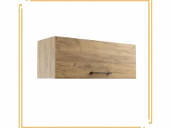 Armario de baño colgante horizontal de 80 cm con estantes en roble craft negro. Color natural claro Best