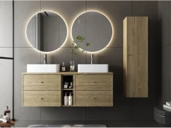 Armario de baño Columna alta 1 puerta Roble aceitado Marco Color natural claro Clearance
