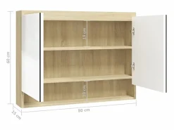 vidaxl Armario de baño con espejo MDF y roble 80x15x60 cm Blanco