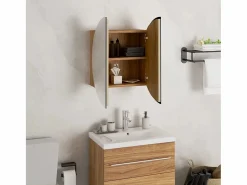 vidaxl Mueble De Pared Para Baño|Armario de baño con espejo redondo y LED roble 40x40x17,5 cm