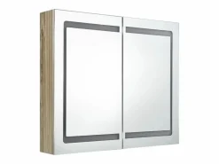 Mueble De Pared Para Baño|Armario de baño con espejo y LED color roble 80x12x68 cm ES974393
