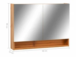Armario de baño con espejo LED Roble 80x15x60 cm MDF Marru00f3n Hot