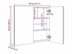 vidaxl Mueble De Pared Para Baño|Armario de baño con espejo LED brillante 80x12x68 cm