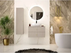 Mueble De Lavabo|Armario de baño de cachemira para lavabo de 80 cm con frentes ranurados Aqua